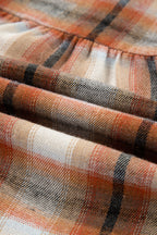 Khaki Plaid Color Block Patchwork Ruffle Hem Tunic Shirt Dress