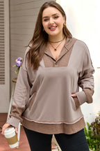 Goat Waffle Contrast Patchwork Plus Size Pocketed Hoodie