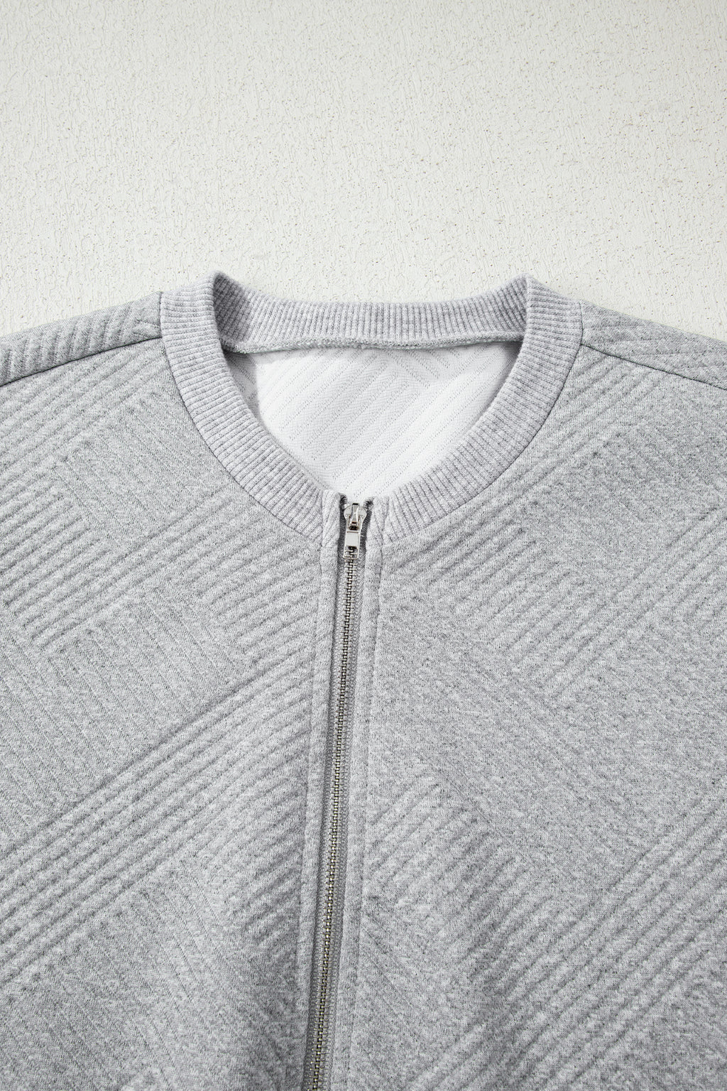 Medium Grey Trendy Textured Half Zip Loose Sweatshirt