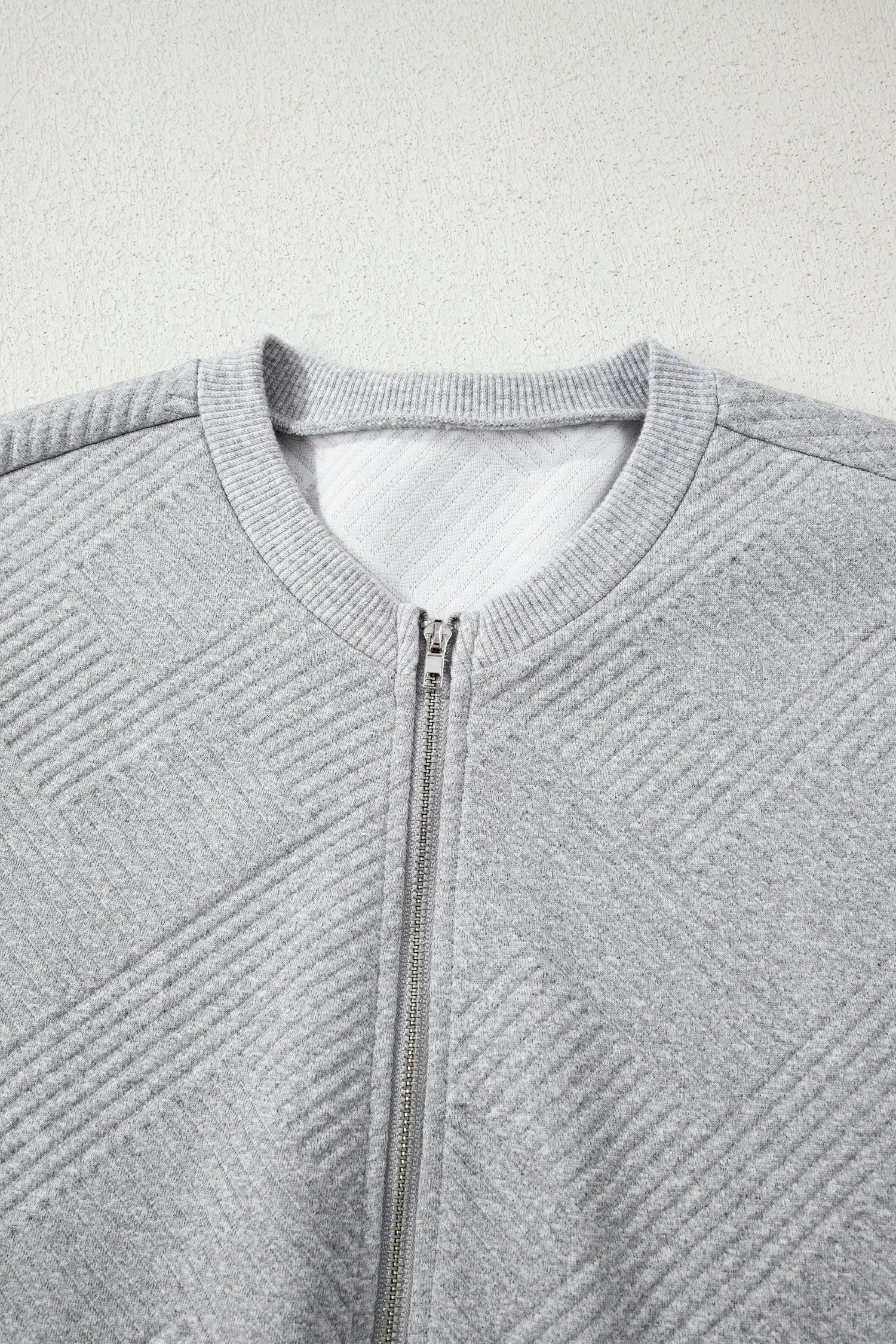Medium Grey Trendy Textured Half Zip Loose Sweatshirt