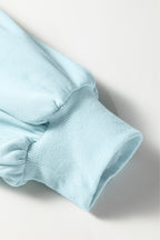 Mist Blue Drop Shoulder Puff Sleeve Crop Pullover Drawstring Wide Leg Pants Set