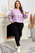 Phalaenopsis Flower Patch Colorblock Plus Size Pullover Top