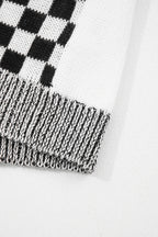 Black Checkered Open Front Drop Shoulder Cardigan