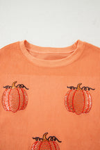 Orange Sequin Pumpkin Patched Twisted Rib Baggy Sweatshirt