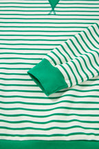 Bright Green Striped Exposed Seam Patchwork Loose Pullover Top