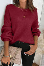 Red Dahlia Ribbed Knit Ribbon Knot Backless Drop Shoulder Sweater