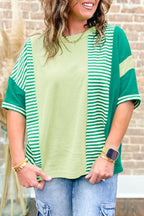 Green Stripe Patchwork Colorblock Plus Size T Shirt