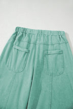 Mint Green Mineral Wash Exposed Seam Drawstring Elastic Waistband Wide Leg Cargo Pants