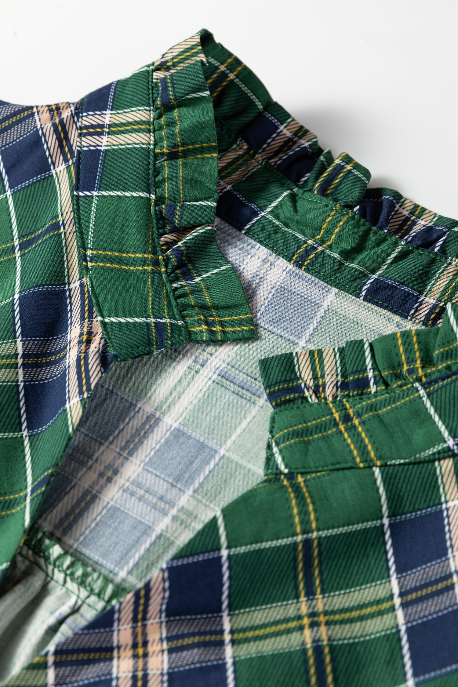 Green Plus Size Plaid Long Sleeve Notched Neck Shift Mini Dress