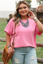 Bonbon Corded Patchwork Pocketed Plus Size T Shirt