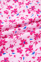 Pink Boho Mixed Floral Drop Shoulder Bubble Sleeve Blouse