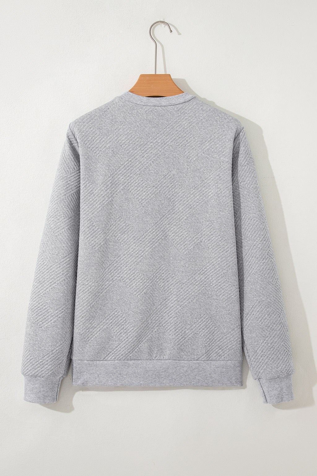 Medium Grey Trendy Textured Half Zip Loose Sweatshirt