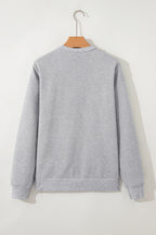 Medium Grey Trendy Textured Half Zip Loose Sweatshirt