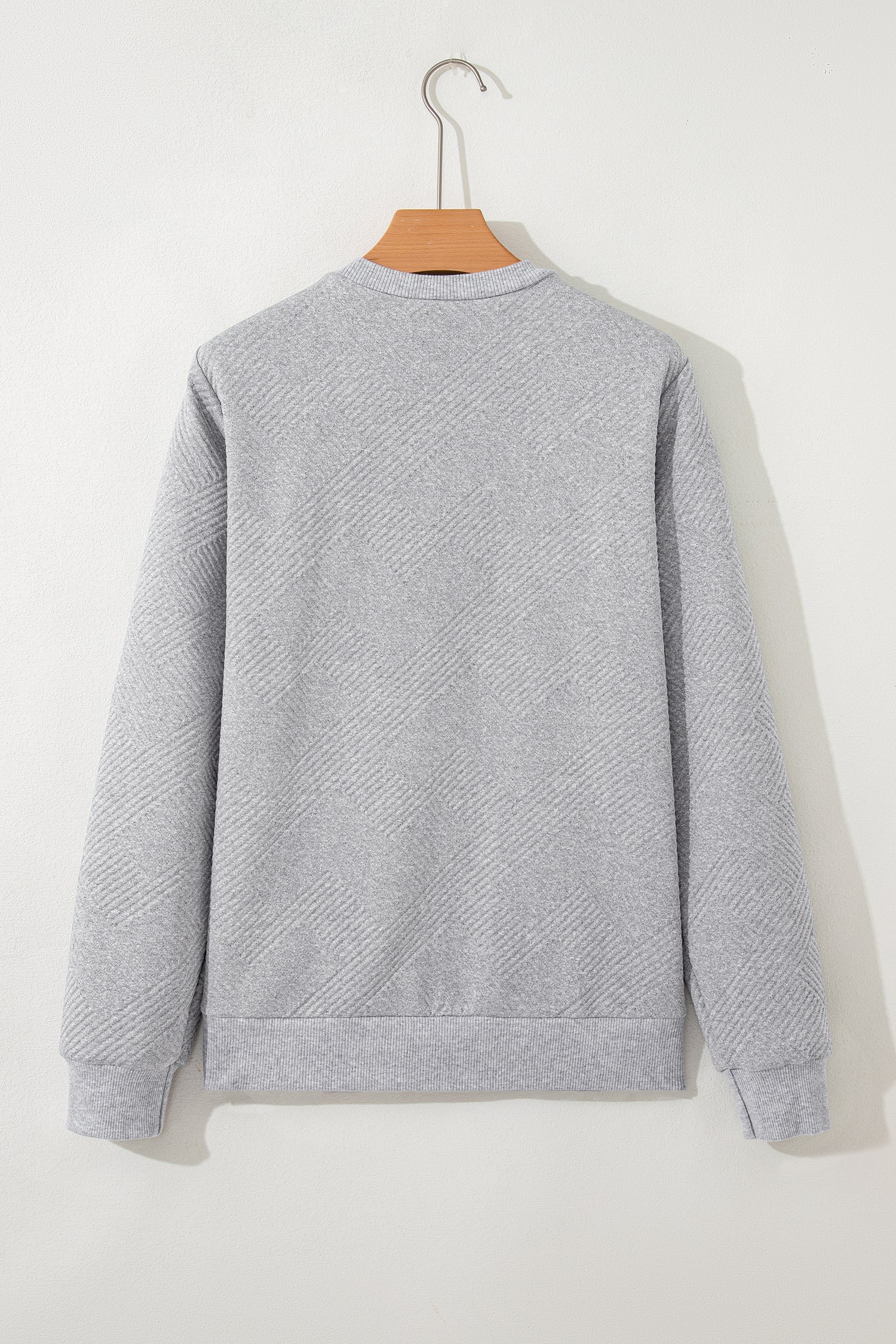 Medium Grey Trendy Textured Half Zip Loose Sweatshirt