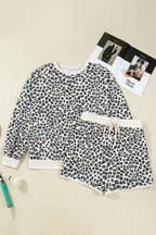 Khaki Plus Size Leopard Loose Pullover Casual Shorts 2pcs Outfit