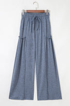 Frilled Detail Wide Leg Drawstring Elastic Waistband Pants