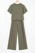 Seagrass Raw Hem Loose Tee and Wide Leg Pants Set