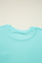 Iceland Blue 3D Ribbed Texture Contrast Patched Pocket Long Sleeve Top