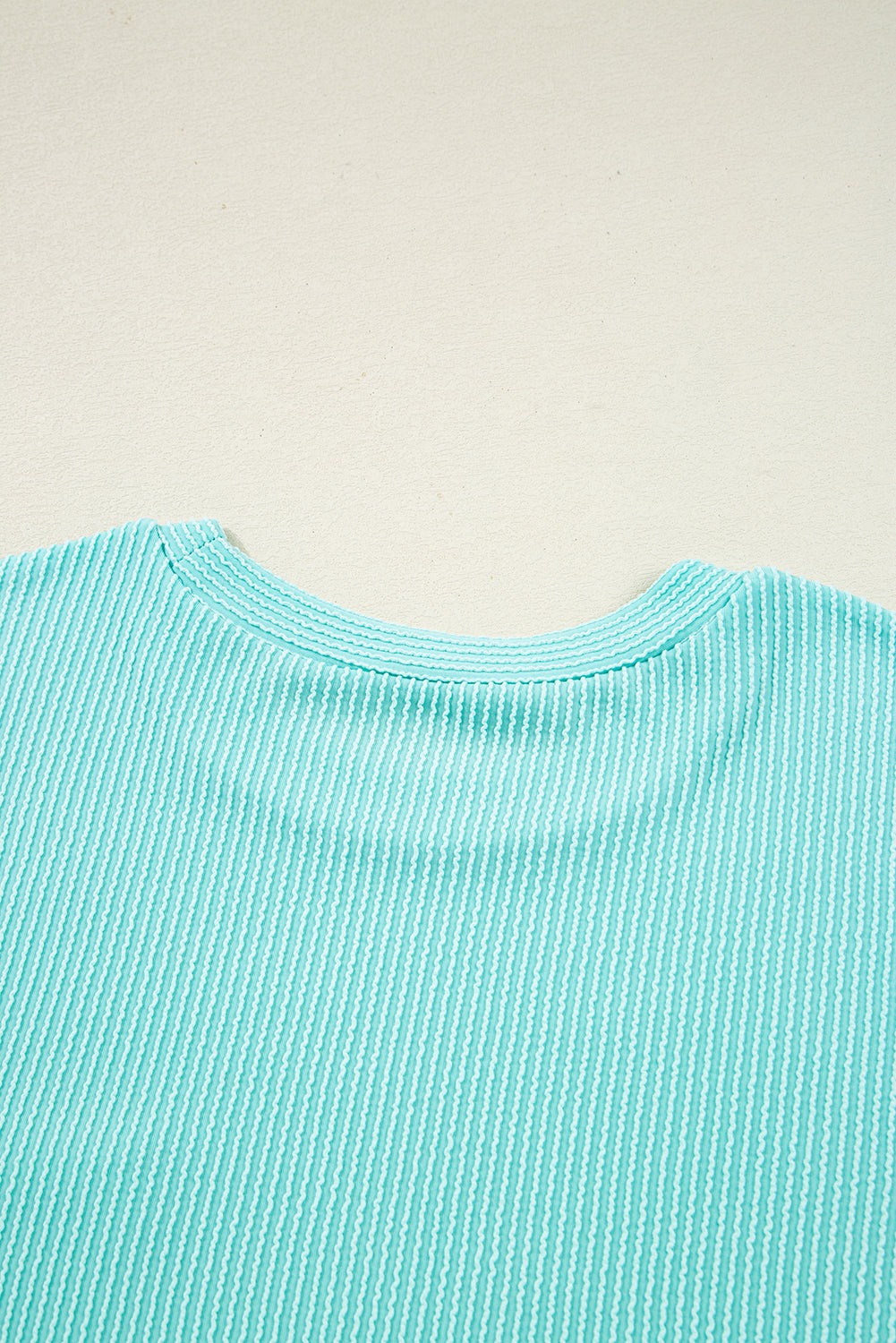Iceland Blue 3D Ribbed Texture Contrast Patched Pocket Long Sleeve Top
