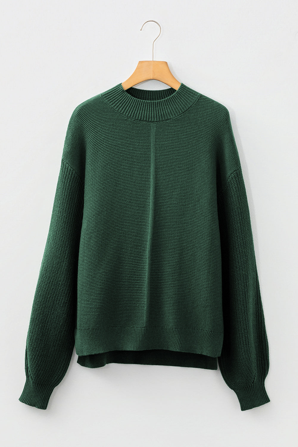 Mist Green Solid Color Front Seam Drop Shoulder Loose Sweater
