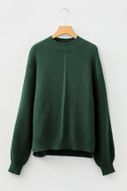 Mist Green Solid Color Front Seam Drop Shoulder Loose Sweater