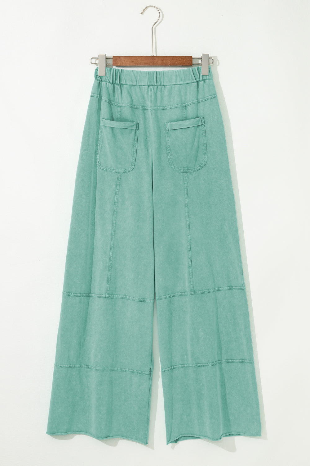Mint Green Mineral Wash Exposed Seam Drawstring Elastic Waistband Wide Leg Cargo Pants