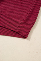 Red Dahlia Ribbed Knit Ribbon Knot Backless Drop Shoulder Sweater