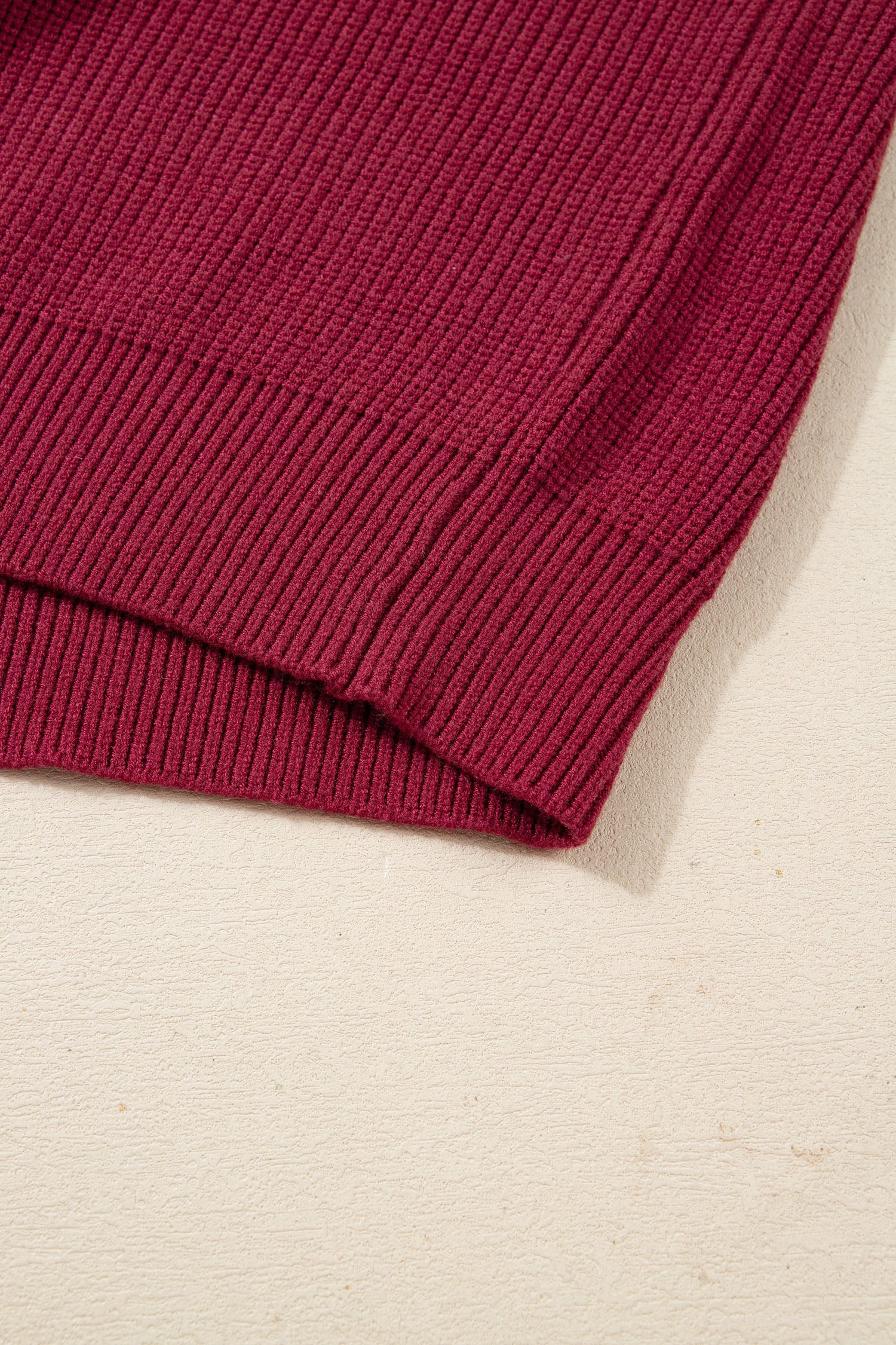 Red Dahlia Ribbed Knit Ribbon Knot Backless Drop Shoulder Sweater