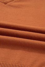 Desert Gold Colorblock Raw Edge Bubble Sleeve V Neck Sweater