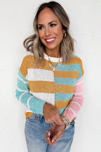 Jurassic Gold Color Block Striped Pullover Sweater