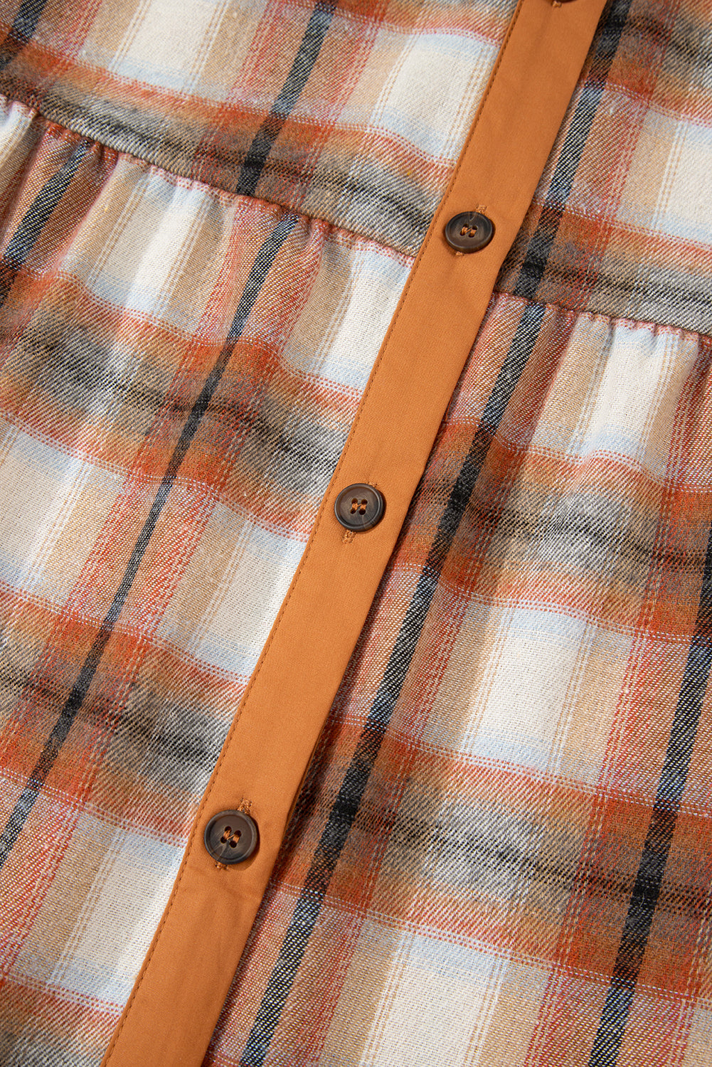 Khaki Plaid Color Block Patchwork Ruffle Hem Tunic Shirt Dress