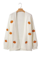 White Pumpkin Print Open Front Drop Shoulder Midi Cardigan