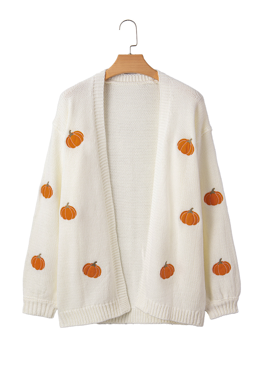 White Pumpkin Print Open Front Drop Shoulder Midi Cardigan