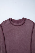 Red Sandalwood Mineral Wash Exposed Seam Side Slit Sweatshirt