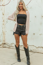 Jet Stream Mix Pattern Hollowed Knit Open Front Cardigan