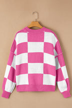 Rose Checkered Bishop Sleeve Sweater
