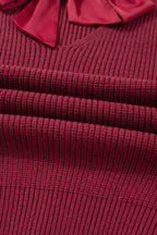 Red Dahlia Ribbed Knit Ribbon Knot Backless Drop Shoulder Sweater