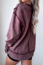 Red Sandalwood Mineral Wash Exposed Seam Side Slit Sweatshirt