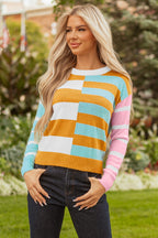 Jurassic Gold Color Block Striped Pullover Sweater