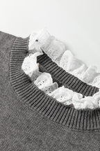 Sleet Lace Trim Patchwork Buttoned Cuffs Loose Sweater