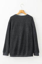 Black Halloween Ghost Corded Crew Neck Loose Sweatshirt