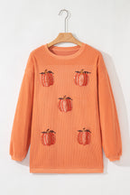 Orange Sequin Pumpkin Patched Twisted Rib Baggy Sweatshirt