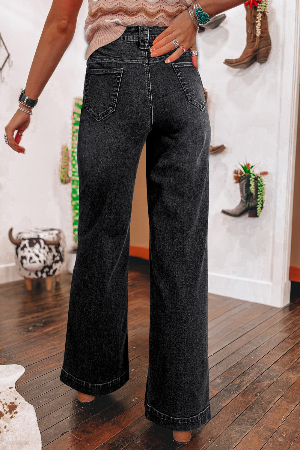 Black Wide Leg Pocketed High Waist Jeans