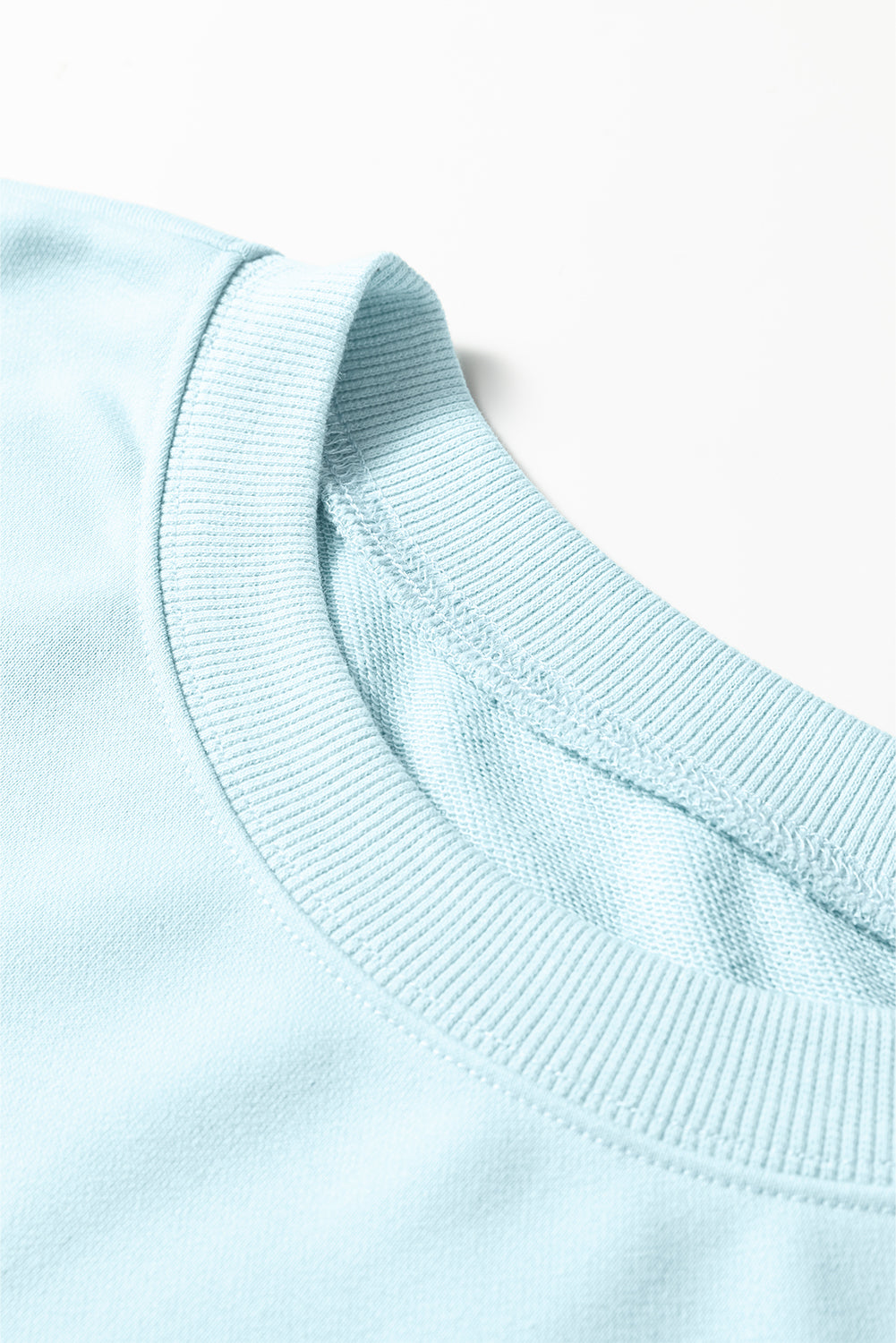 Mist Blue Drop Shoulder Puff Sleeve Crop Pullover Drawstring Wide Leg Pants Set