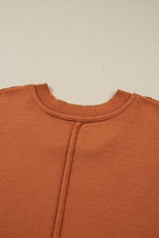 Desert Gold Colorblock Raw Edge Bubble Sleeve V Neck Sweater