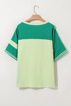 Green Stripe Patchwork Colorblock Plus Size T Shirt