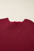 Red Dahlia Ribbed Knit Ribbon Knot Backless Drop Shoulder Sweater
