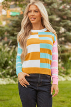 Jurassic Gold Color Block Striped Pullover Sweater