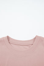 Light Pink Drop Shoulder Puff Sleeve Crop Pullover Drawstring Wide Leg Pants Set