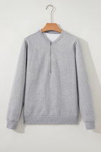Medium Grey Trendy Textured Half Zip Loose Sweatshirt